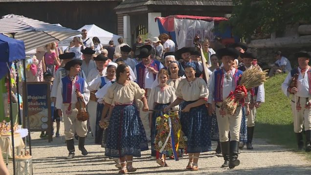 Oslava ľudskej práce, uvitý veniec zo zlatých klasov a folklór. Návštevníci skanzena sa mohli ponoriť do obdobia dožiniek