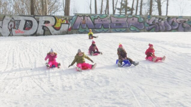 Zasnežené kopčeky využili neďaleko bytových domov a panelákov prázdninujúce deti