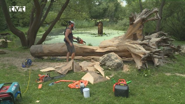 Pri jazierku v Košútoch pribudla nová vyrezávaná socha draka